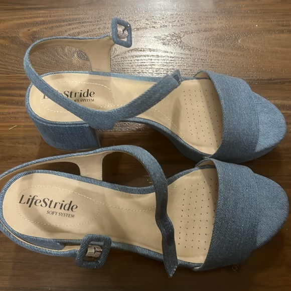 Lifestride Blue Denim Block Sandals Size 10 W - Picture 13 of 15